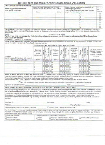 free and reduced meals application page 2